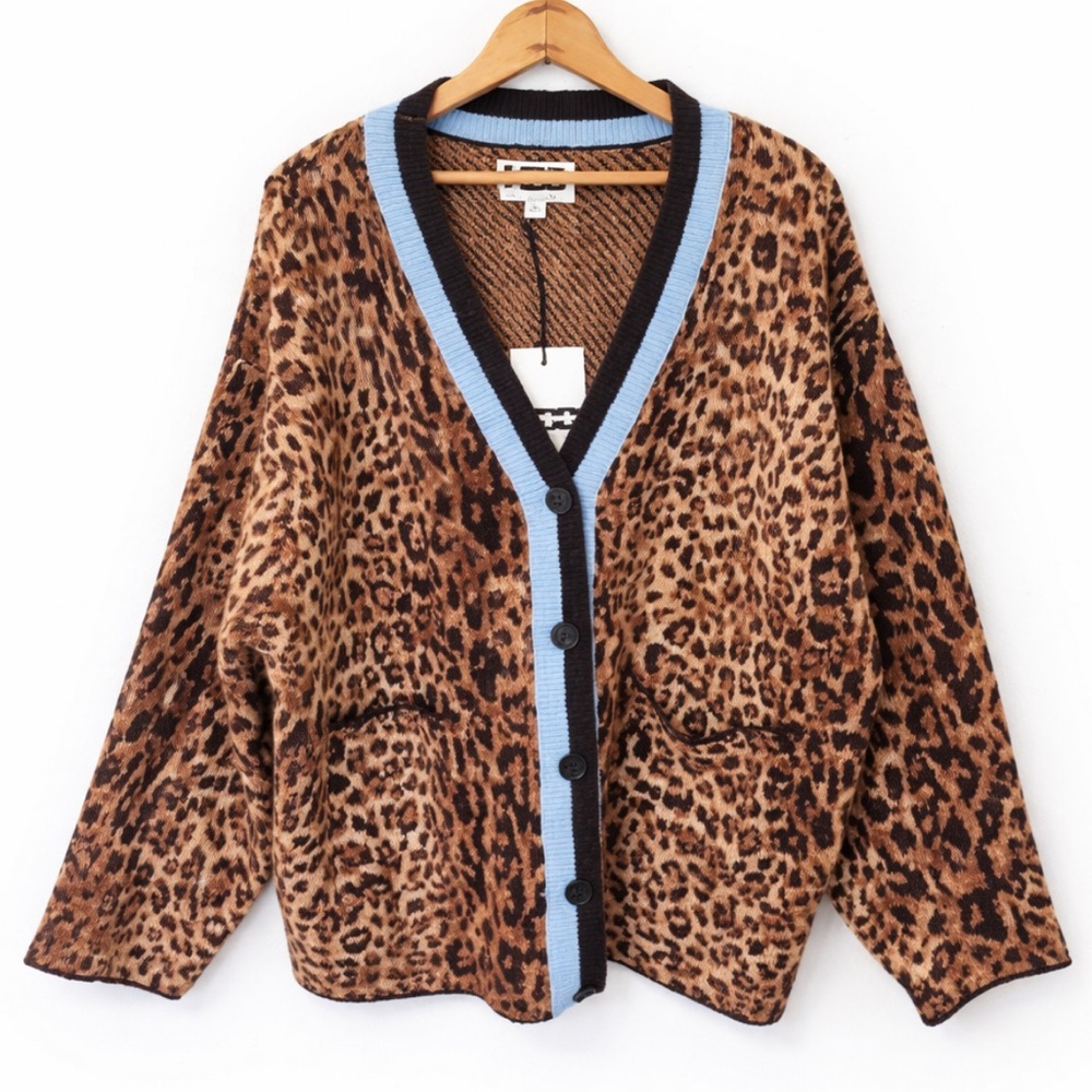 NWT KBB by KAHLANA Women's 'The Slouchy Cardigan' in Tan Leopard Size Large - Picture 8 of 11